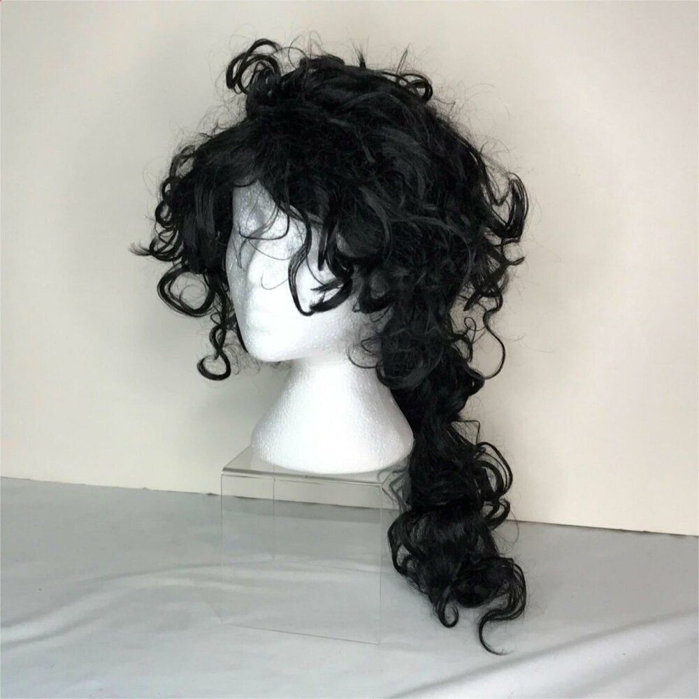 Wig Halloween Black Curly Ponytail Gaston Costume Dress Up Villain Beauty Beast